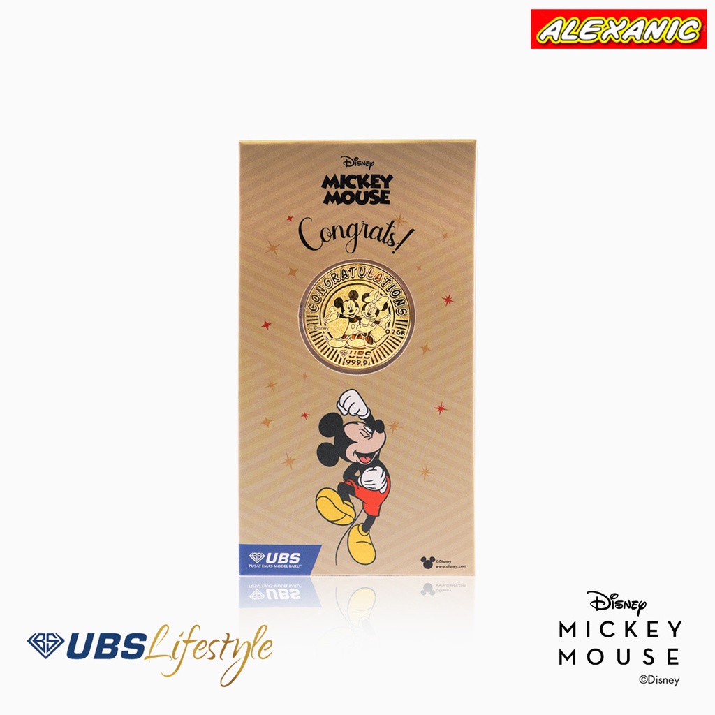 ALEXANIC Angpao EMAS UBS DISNEY Mickey & Minnie Edisi Congratulation 0.2gr 24 karat Logam Mulia Fine