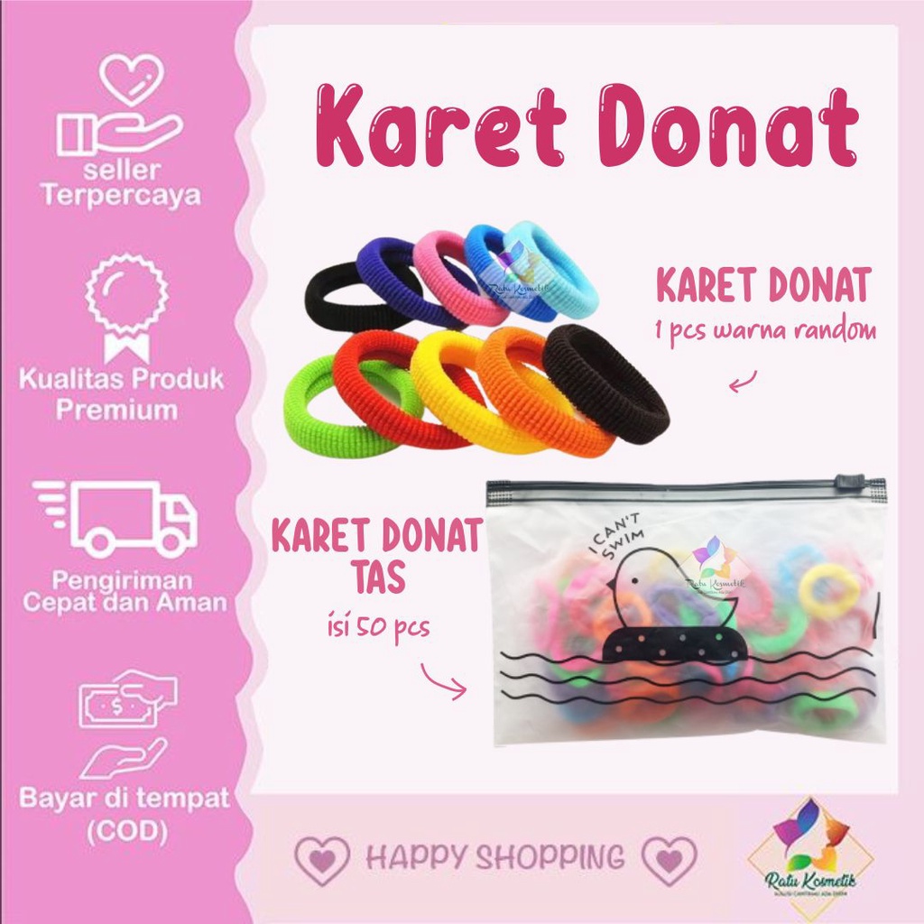 ❤ RATU ❤ Ikat Rambut Donat Karet Kecil Wanita Anak | Isi 50 Free Tas | Satuan Besar Jumbo Cepol