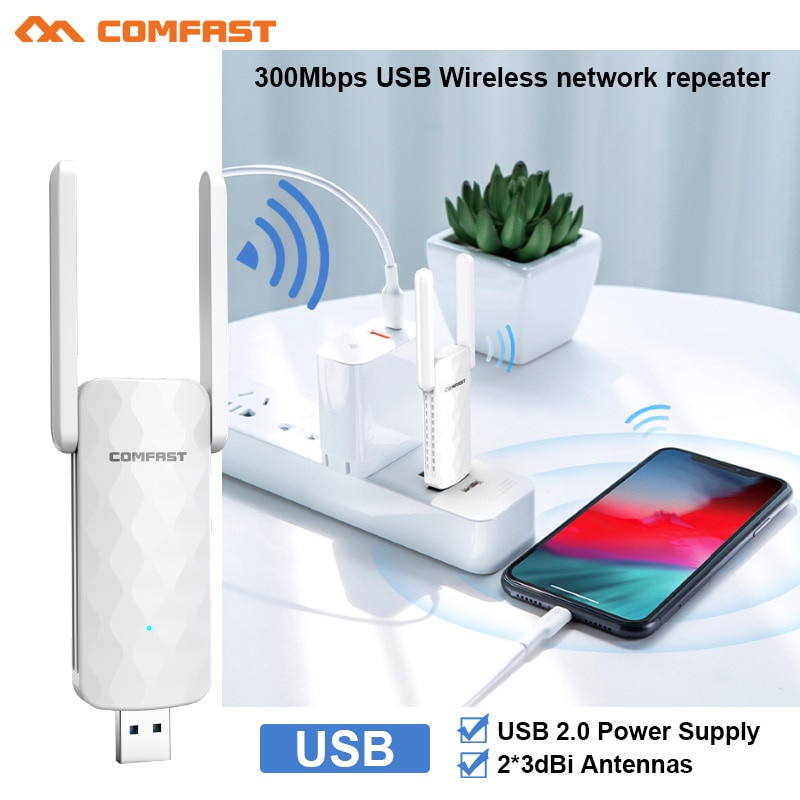 PREORDER Comfast Usb WiFi Repeater Wireless Extender 300Mbps Long Range Usb Wi fi Signal Booster 2.4