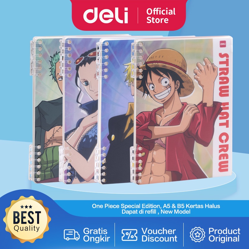 

Deli Loose-Leaf Notebook / Binder Buku Catatan Kartun One Piece Dapat di Refill Cover Plastik Tebal A5 B5 EN009 EN010