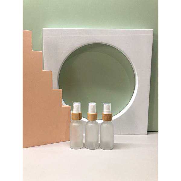 20ml Botol SPRAY KACA DOFF TUTUP WOOD - FROSTED Kaca Tebal  - Botol Kosmetik - Serum