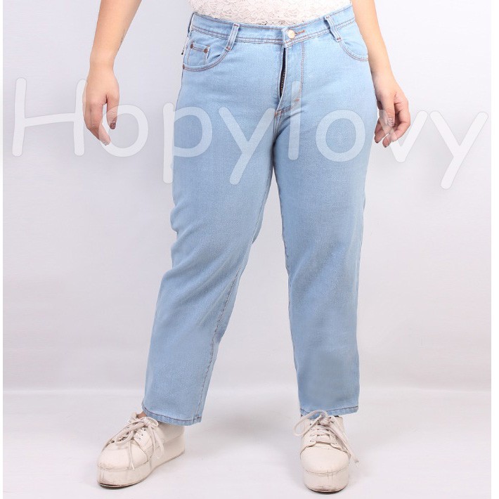 HOPYLOVY - Celana Wanita Plain Boyfriend Jeans UKURAN JUMBO (SIZE 31 - 36)