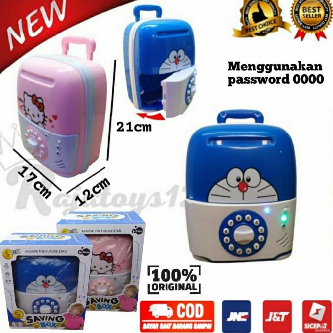 Mainan Anak Brankas Koper Saving Box Doraemon Dan Hello Kitty (Batrai)