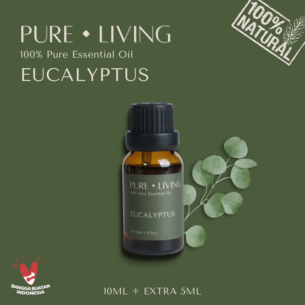 Eucalyptus - 100% Pure Essential Oil 15ml | Batuk &amp; Pilek - Cough &amp; Flu | Aromatherapy Oil 15ml | Pewangi Ruangan | Oil Aromaterapi Diffuser Oil Burner | Minyak Atsiri | Birthday Gift Ideas | Minyak Esensial | Room Fragrance Perfume | Pengharum Ruangan