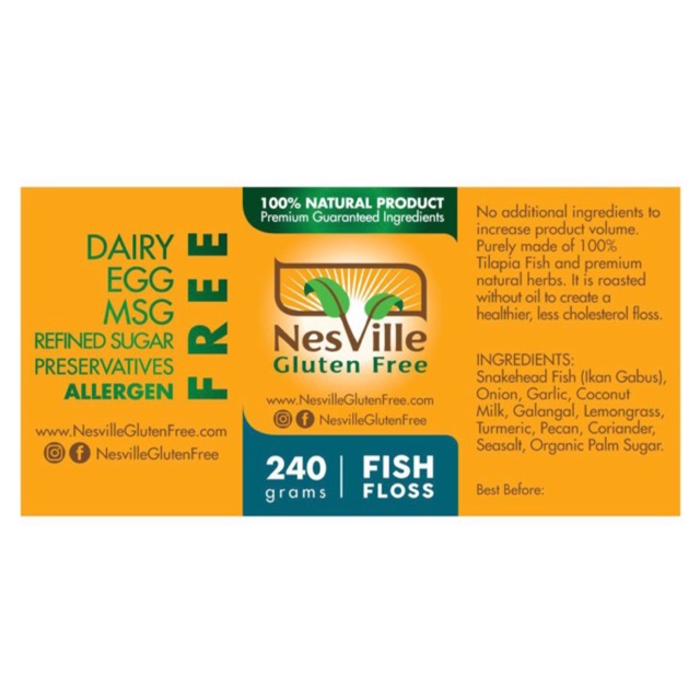 

ABON IKAN NESVILLE GLUTEN FREE DIET FOOD SEHAT HALAL NON MSG SUGAR EGG DIARYFREE/ AUTIS FOOD