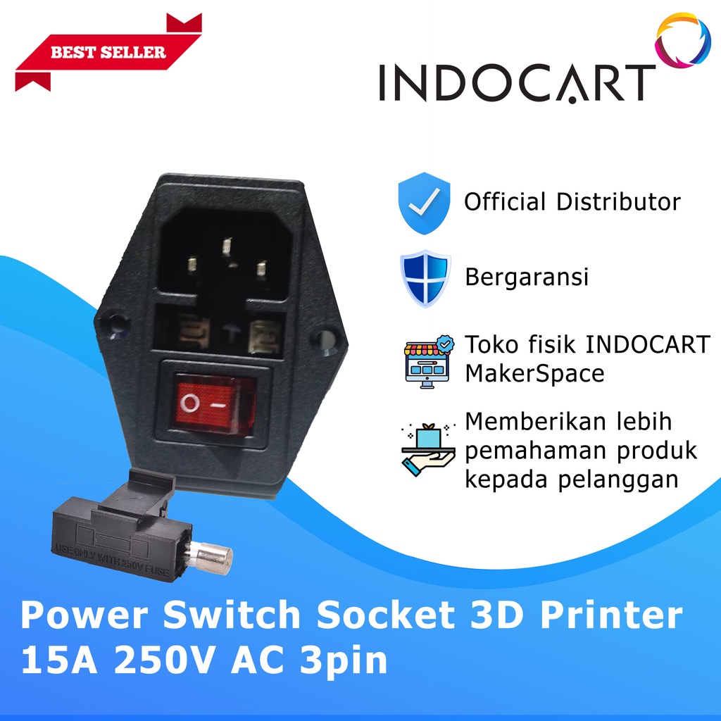 INDOCART Power Switch Socket 3D Printer 15A 250V AC 3pin