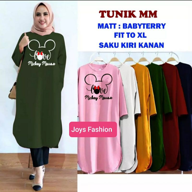 JF Atasan Tunik Babyterry Jumbo Wanita Muslimah Terbaru LOVE MOUSE