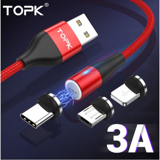 TOPK LED Nylon Braided Magnetic Micro USB Cable Fast Charging QC 3.0