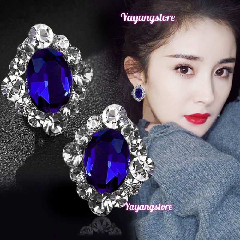 Anting Blue Diamond - Anting Mewah - Anting Pesta Batu Biru Permata Saphire Safir Korea Import