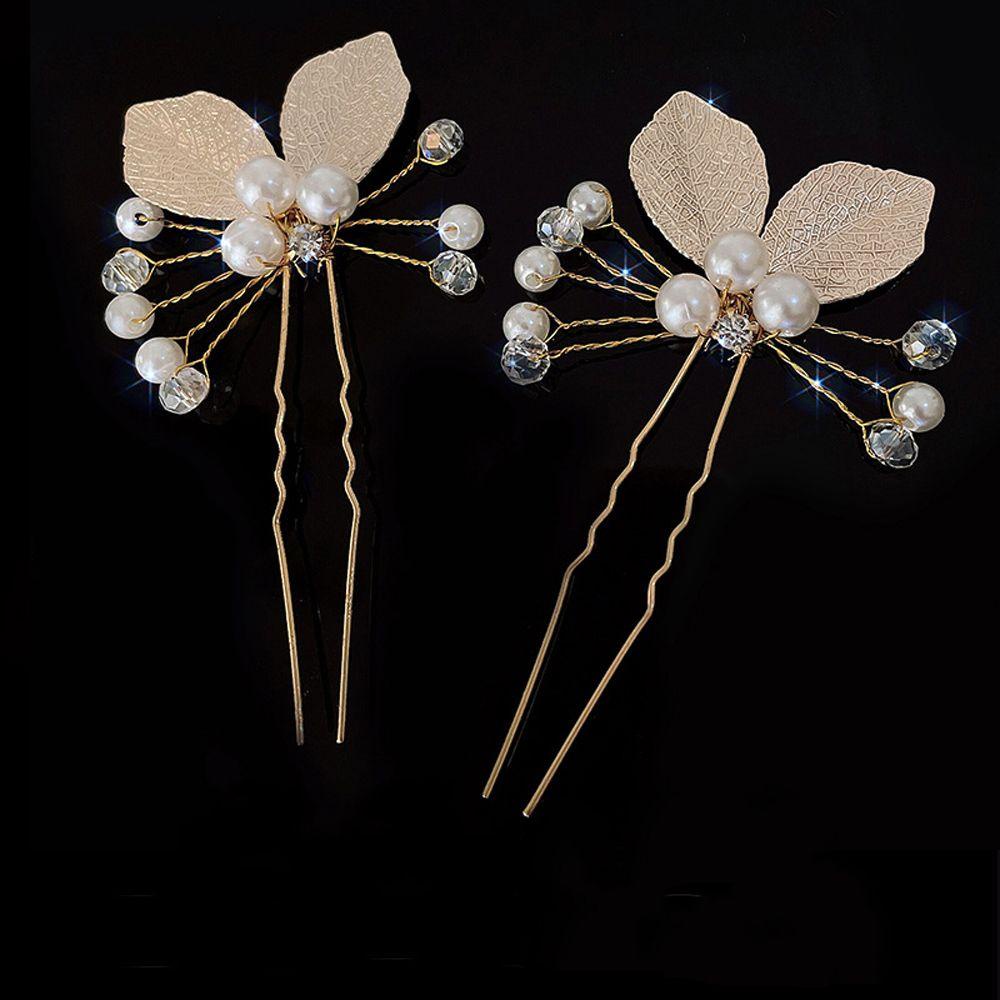 AUGUSTINA Aksesoris Rambut Pengantin Temperamen Retro Pernikahan U Shape Hair Clip Daun Alloy Korea Jepit Rambut