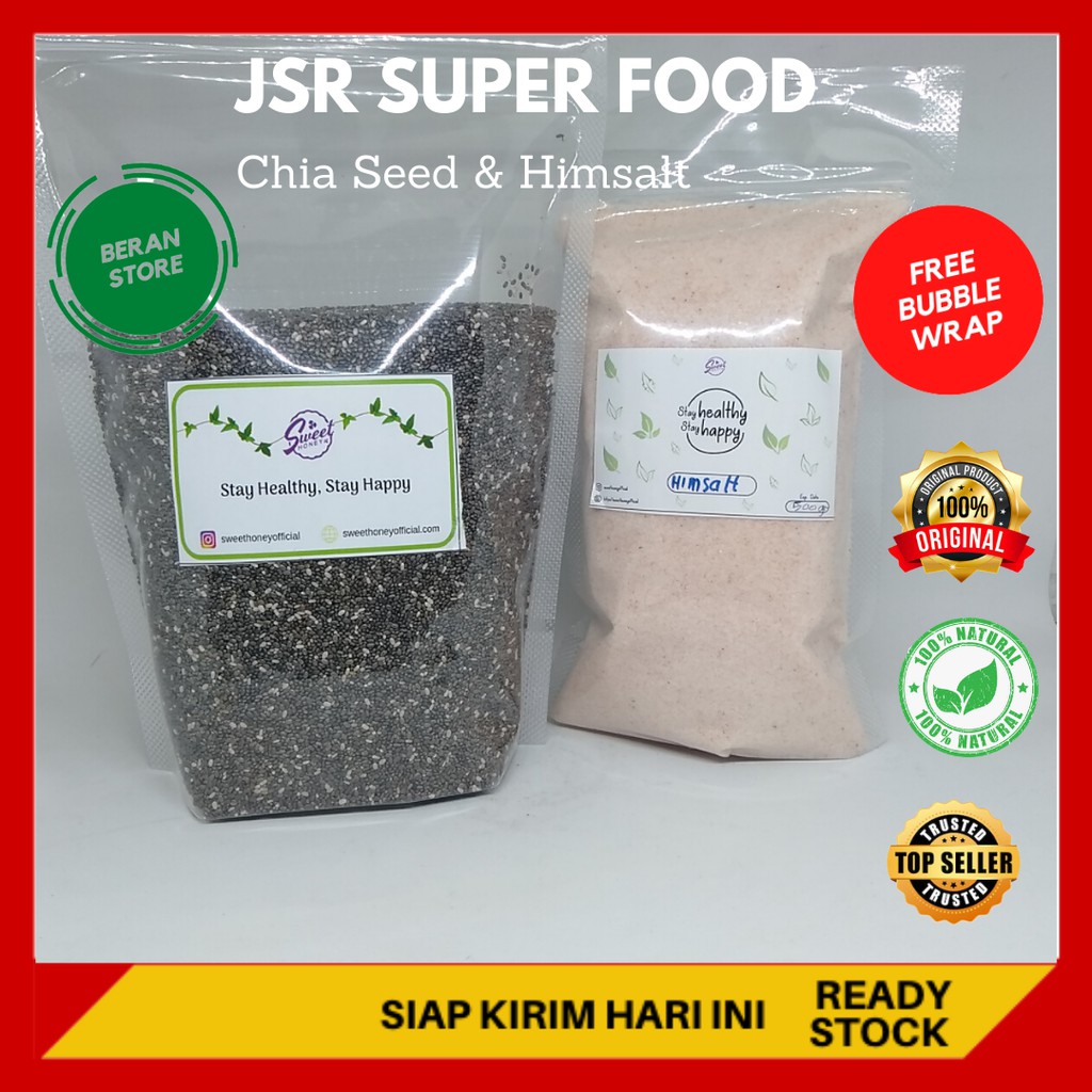 

JSR STORE PAKET SUPER FOOD Garam Himalaya Himsalt Pink Himalayan Dan Chia Seeds Hitam Organik Diet