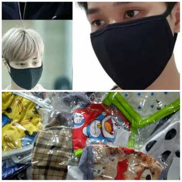 Masker hitam dan motif bahan kain lokal idol OPPA masker bahan bisa di cuci harga ekonomis