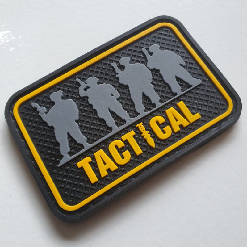 patch rubber logo tactical army lis kuning / rubber patch logo tulisan tactical / tempelan karet velcro