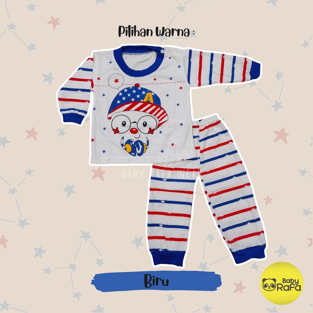 Setelan Piyama Baju Bayi Panjang 3 - 18 Bulan merk VIORI motif Topi Kacamata