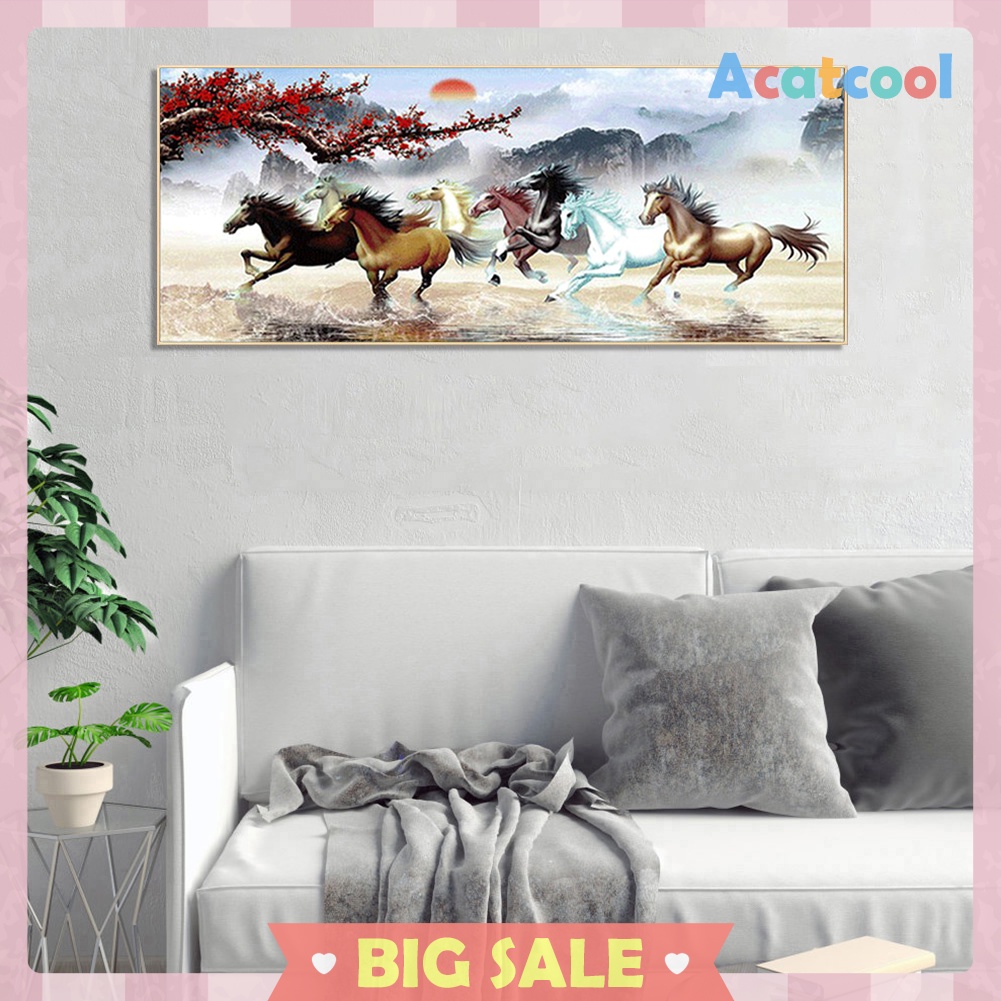 100x50cm Nine Running Horses Diamond Painting Full Round Drill Cross Stitch