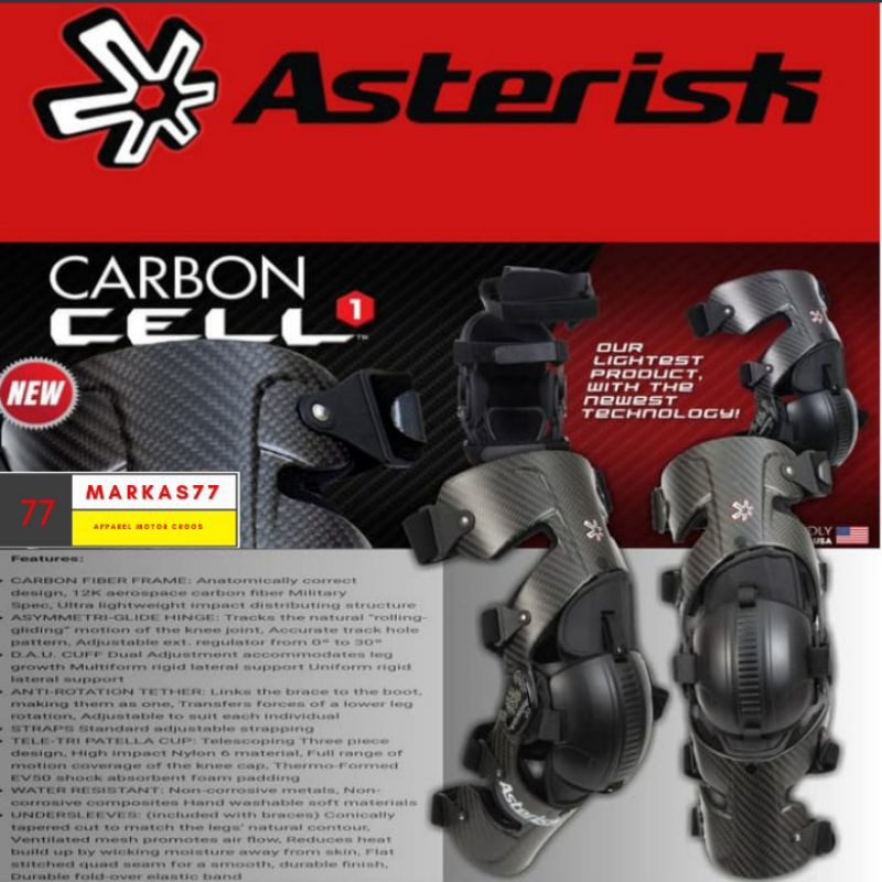 KNEE BRACE ASTERISK CARBON CELL SYSTEM DEKER LUTUT ASTERISK PELINDUNG LUTUT TRAIL ASTERISK
