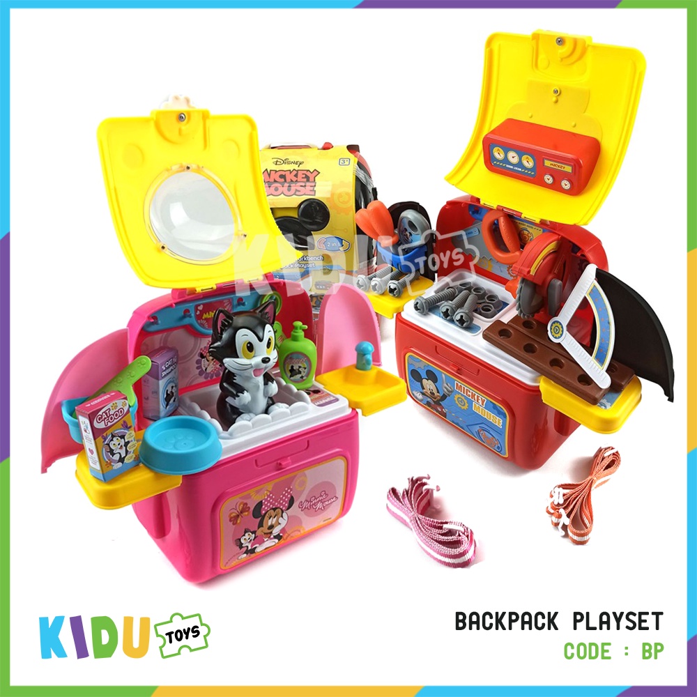 Mainan Tas Punggung Backpack Play Set Mickey Minnie Mouse Pet Tool Box Kidu Toys