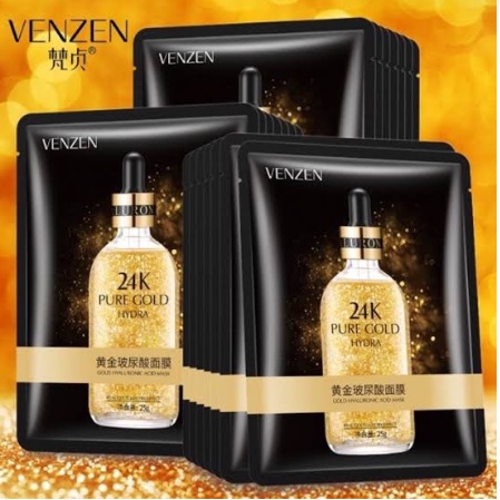 Veze 24K Pure Gold Hydra Hyaluronic Acid Mask Masker Venzen Facial Sheet Mask Masker Ekstrak Emas CJR