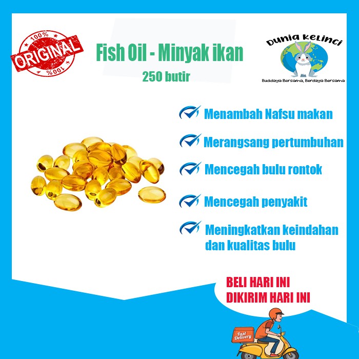 MINYAK IKAN KUCING KELINCI FISH OIL 250 BUTIR PAKET HEMAT