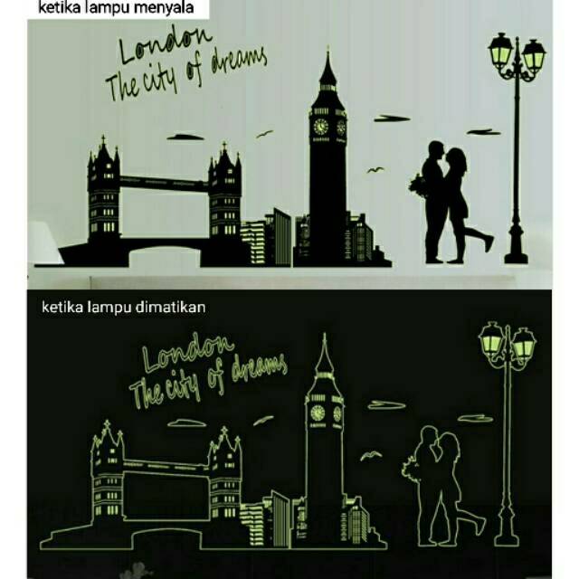 RELIZA WALL STICKER LONDON THE CITY GLOW IN THE DARK BRIDGE ABQ9603 STIKER DINDING