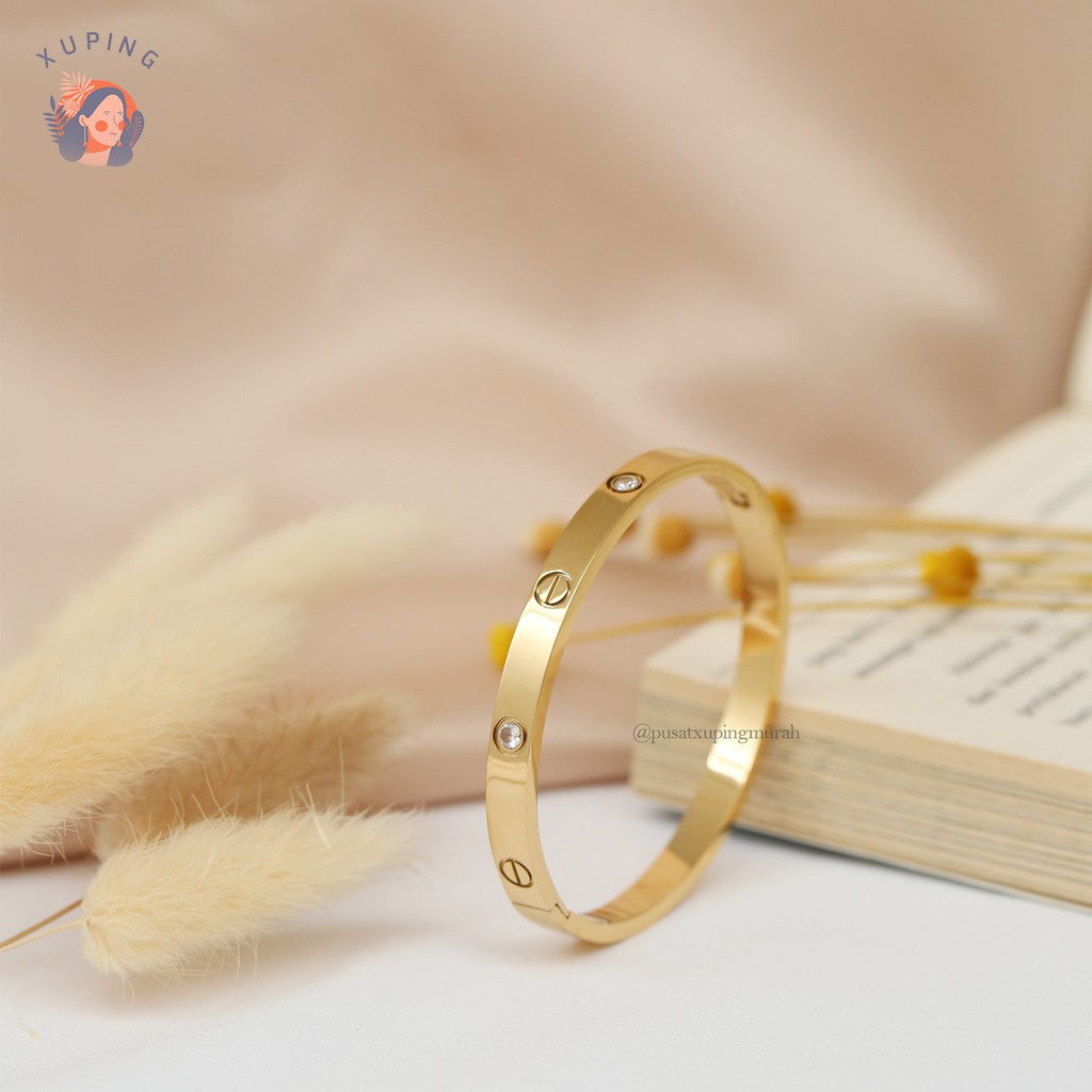 CARTIER 24K GELANG TITANIUM PERMATA PERHIASAN PREMIUM QUALITY POLOS STAINLESS STEEL