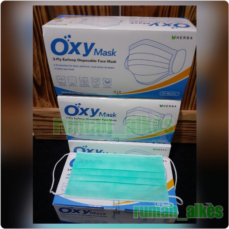 MASKER OXY MASK / 3-PLY EARLOOP OXY MASK 50 PCS / MASKER OXY MASK DISPOSABLE FACE MASK