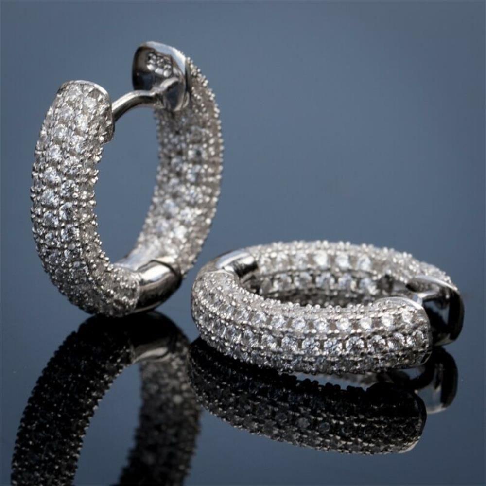 Suyo Penuh Zirkon Anting Emas Perak Cubic Zirconia Perhiasan Huggie Hoop Earring Hoop Menjuntai Ear Stud