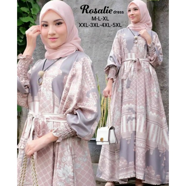 Pakaian Wanita Dewasa Rosalie Dress Bahan Maxmara Lux Ukuran Jumbo M L XL XXL 3XL 4XL 5XL Ld 100 120
