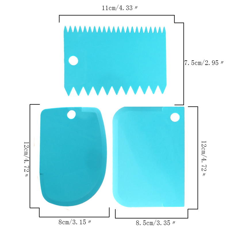 3pcs / set Fondant Pastry Cutters Baking Teeth Edge Food Grade Cake Scraper Smoother Spatulas Multifunctional Scraper Set DIY Cream Cake Tools