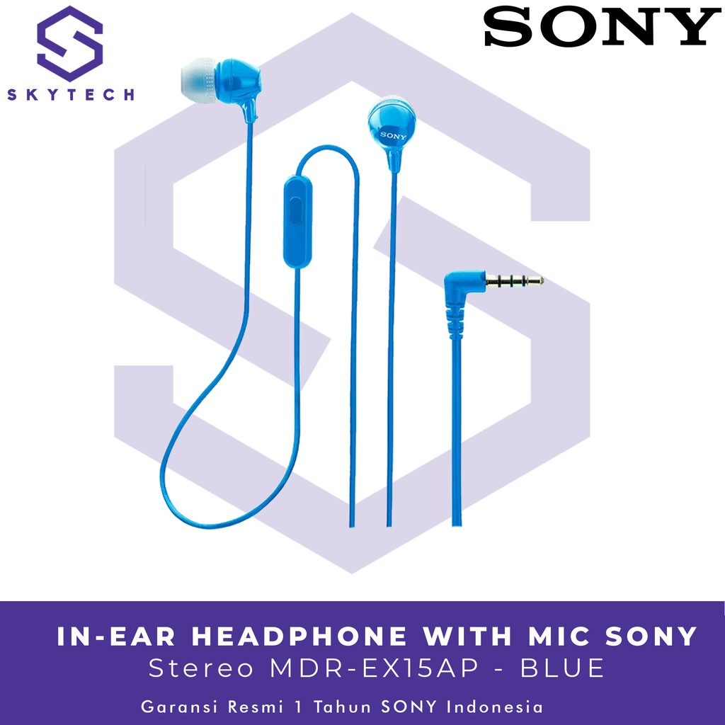 EARPHONE SONY MDR EX15AP WITH MIC BLUE ORIGINAL GARANSI RESMI