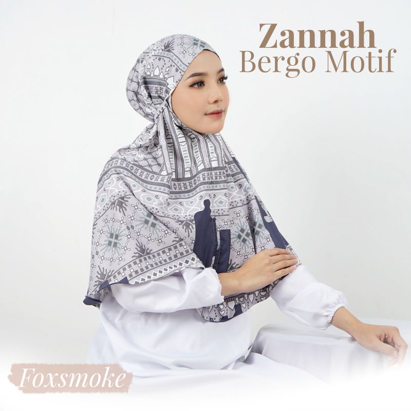 kerudung bergo motif/hijab instan motif/bergo premium bahan maxmara import/hijab sehari-hari-Foxsmoke