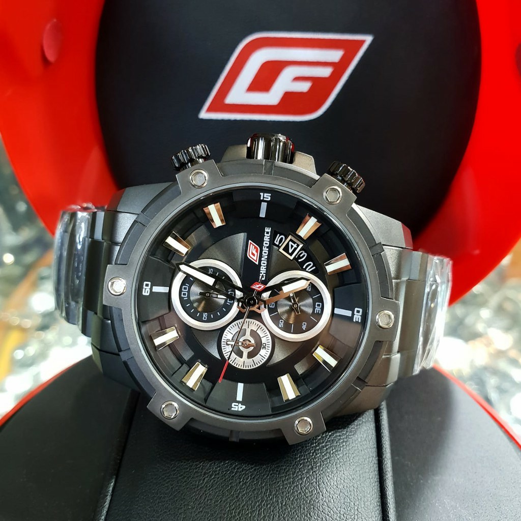 CF 5320 G Chrono force  jam tangan pria original  stainless steel black