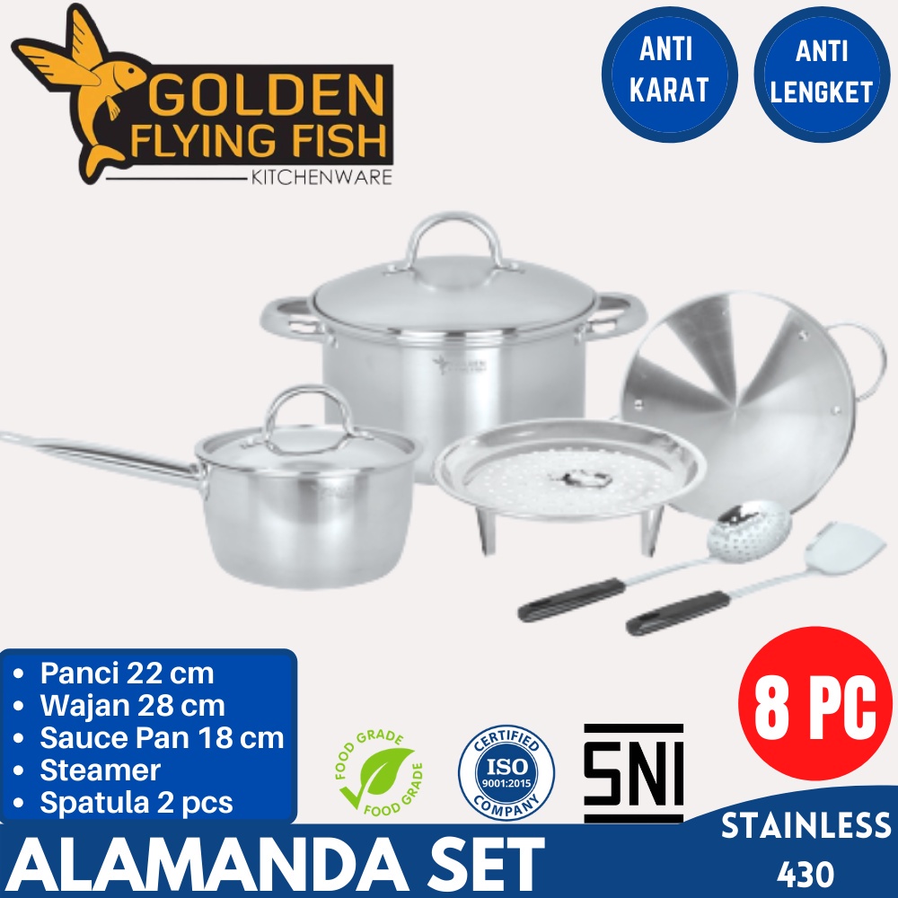 Promo Peralatan Masak Set Harden Flying Fish / Panci Set Wajan Set Stainless Anti Lengket / Alamanda Set