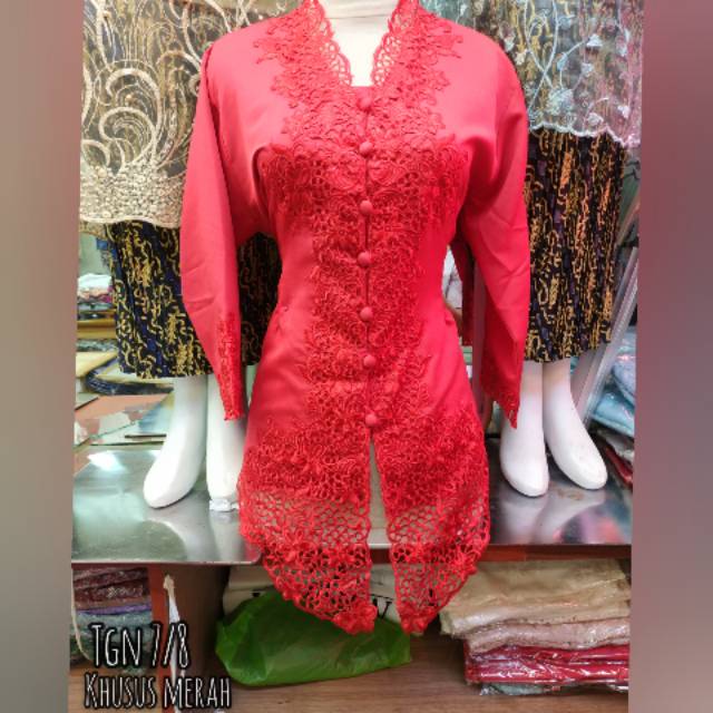 Kebaya Encim krancang solo merah cabe murah bahan balotely