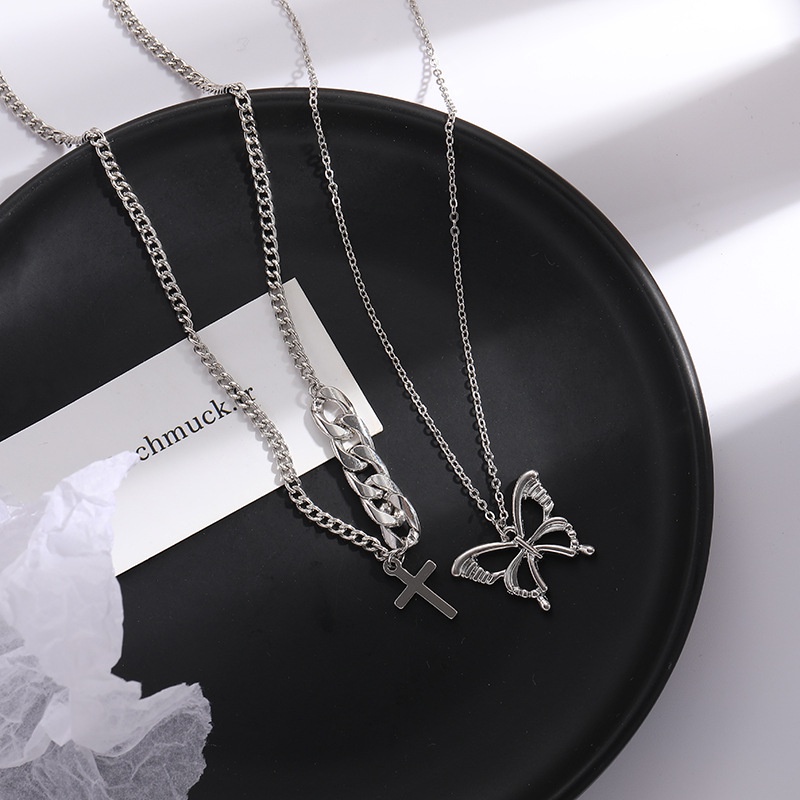 Kalung Rantai Liontin Butterfly Cross Gaya Korea Untuk Wanita