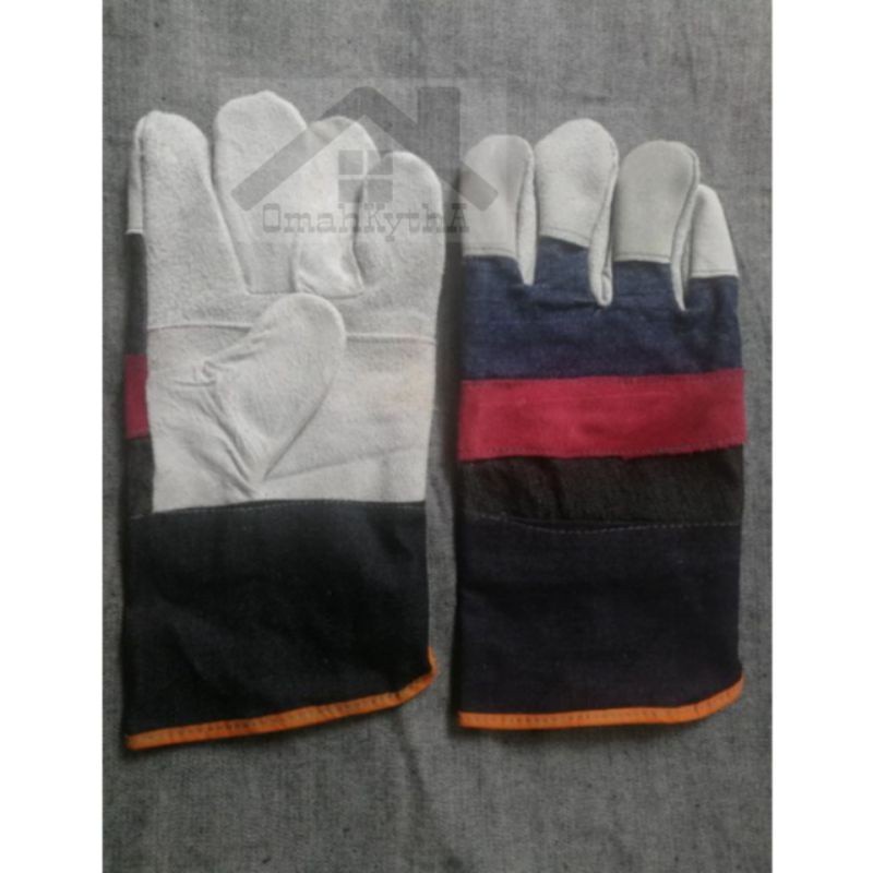 Sarung Tangan Las Kombinasi Safety Glove Pendek Murah Meriah Motif Warna Random 1 Pasang Kanan Kiri