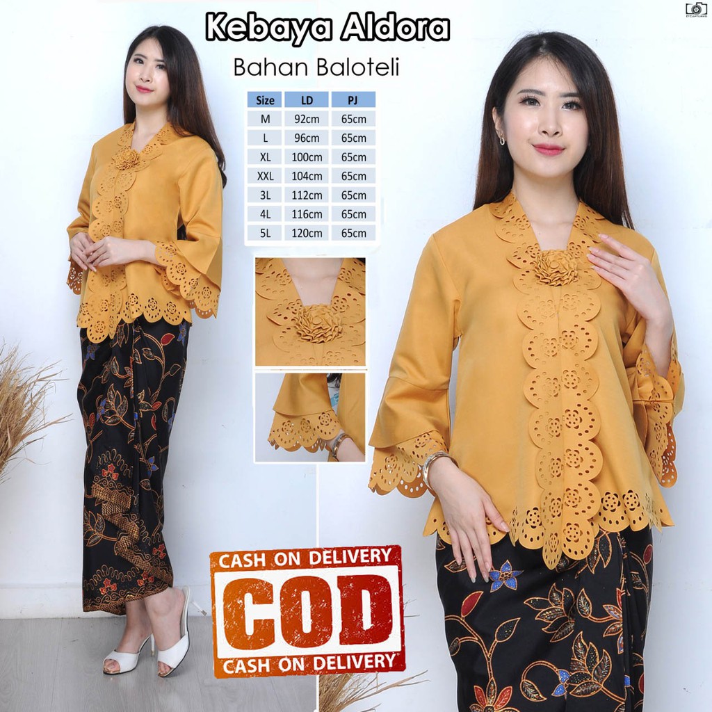Atasan Kebaya Encim Modern Aneka Warna Broken White | Putih Cerah | Hitam | Kuning | Maroon|Abu|Coklat / Kebaya Wisuda Mewah / Kebaya Akad Nikah Kekinian / Kebaya Moderen Kondangan Jumbo Aldora-6