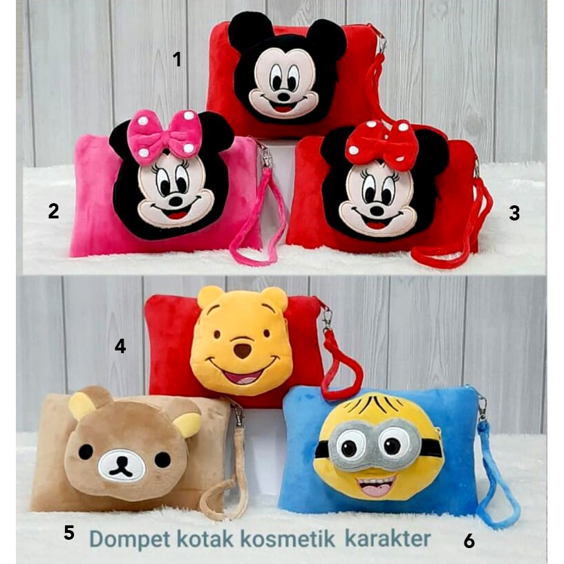 Dompet Boneka tas tempat hp kosmetik minnie minion metoo pretty stitch doraemon rilakuma hello kitty