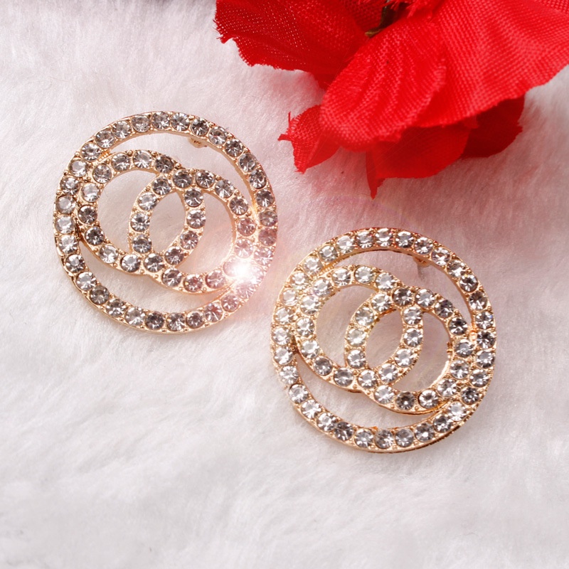 Anting Stud 925 Silver Needle Model Cincin Ganda Aksen Berlian Untuk Aksesoris