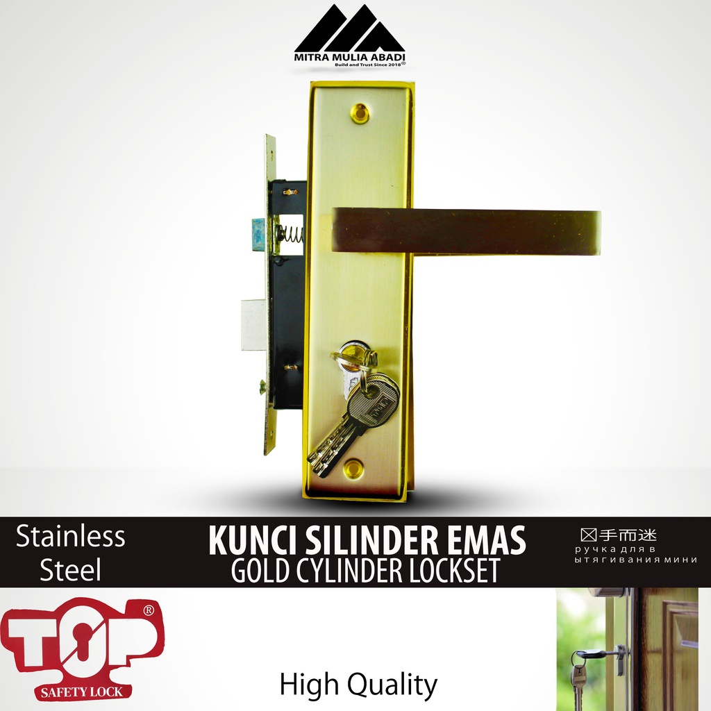 Kunci Silinder Pintu Rumah Warna Emas TOP M-Class Komplit 1 Set 20cm