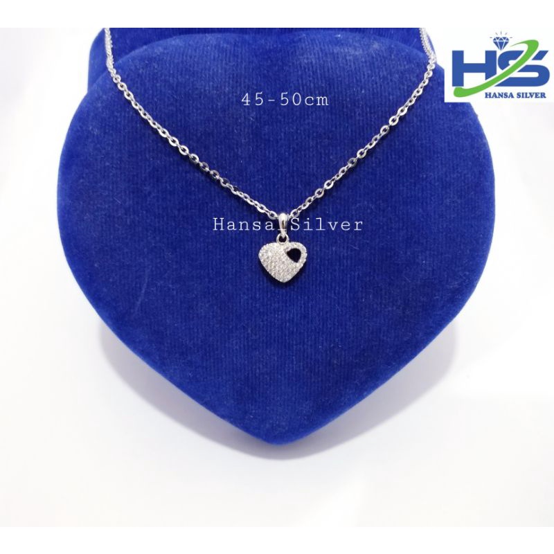 Kalung Perak Wanita Silver Asli 925 Lapis Emas Putih Rantai Nori Liontin Love - Perhiasan Perak