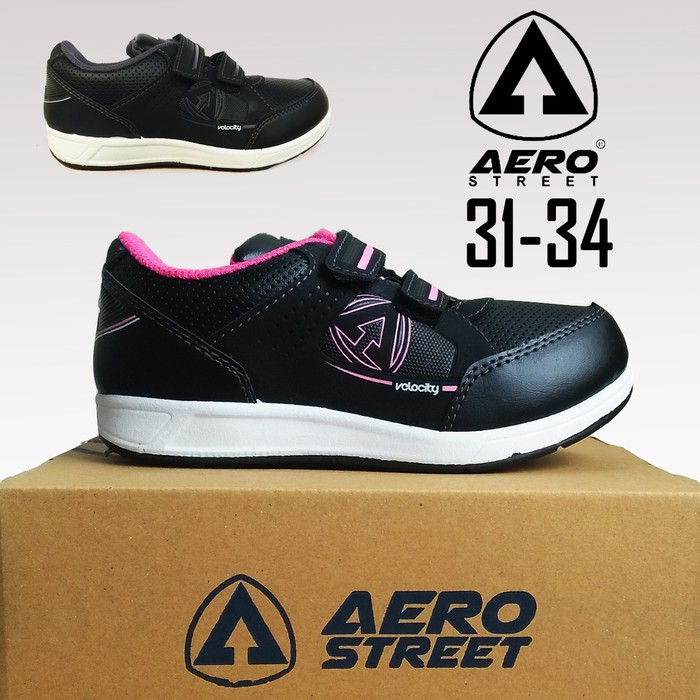 {KUALITAS TERBAIK}      SEPATU SEKOLAH ANAK PEREMPUAN HITAM PINK VELCRO VELOCITY AERO SD