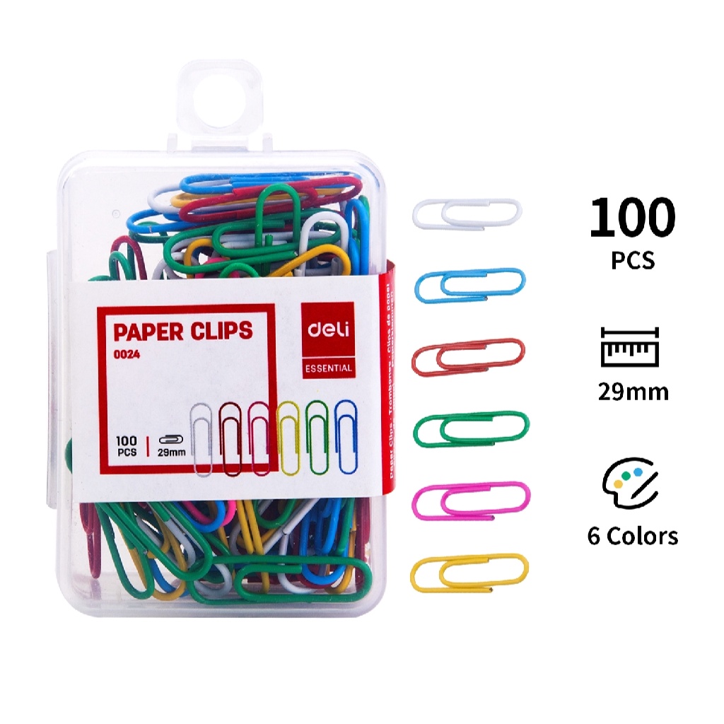 HAPPY TIME DELI PAPER CLIP KLIP KERTAS 29mm (100 PCS/BOX) ANEKA WARNA WARNI PERLENGKAPAN ALAT TULIS KANTOR SEKOLAH KULIAH E0024 ATK KANTOR