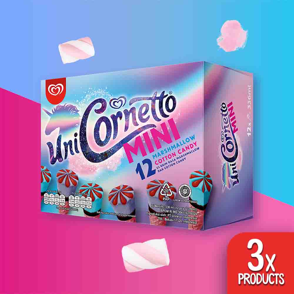 3 Box Cornetto Mini Unicorn Ice Cream 12x28ML - Es Krim Wall's