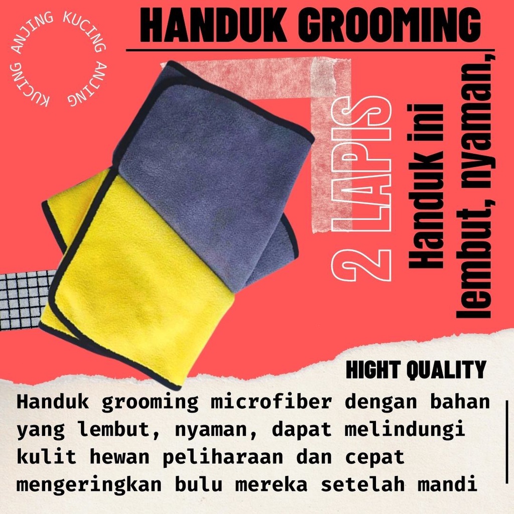 Handuk Grooming 2 Lapis Kuning Abu Kucing Anjing Daya Serap Tinggi Dan Lembut bahan Microfiber Cepat Kering FEZONE