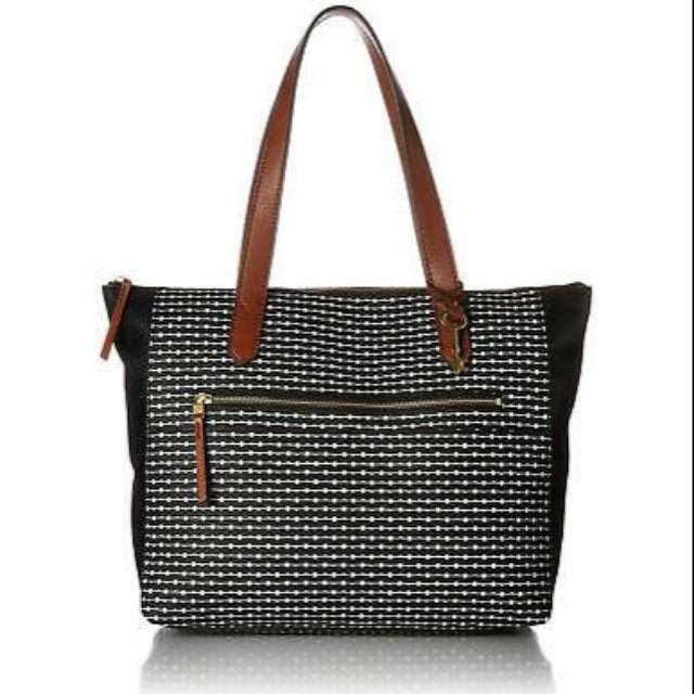Fossil Women's Fiona EW Tote Black Stripe Bag ZB7485080