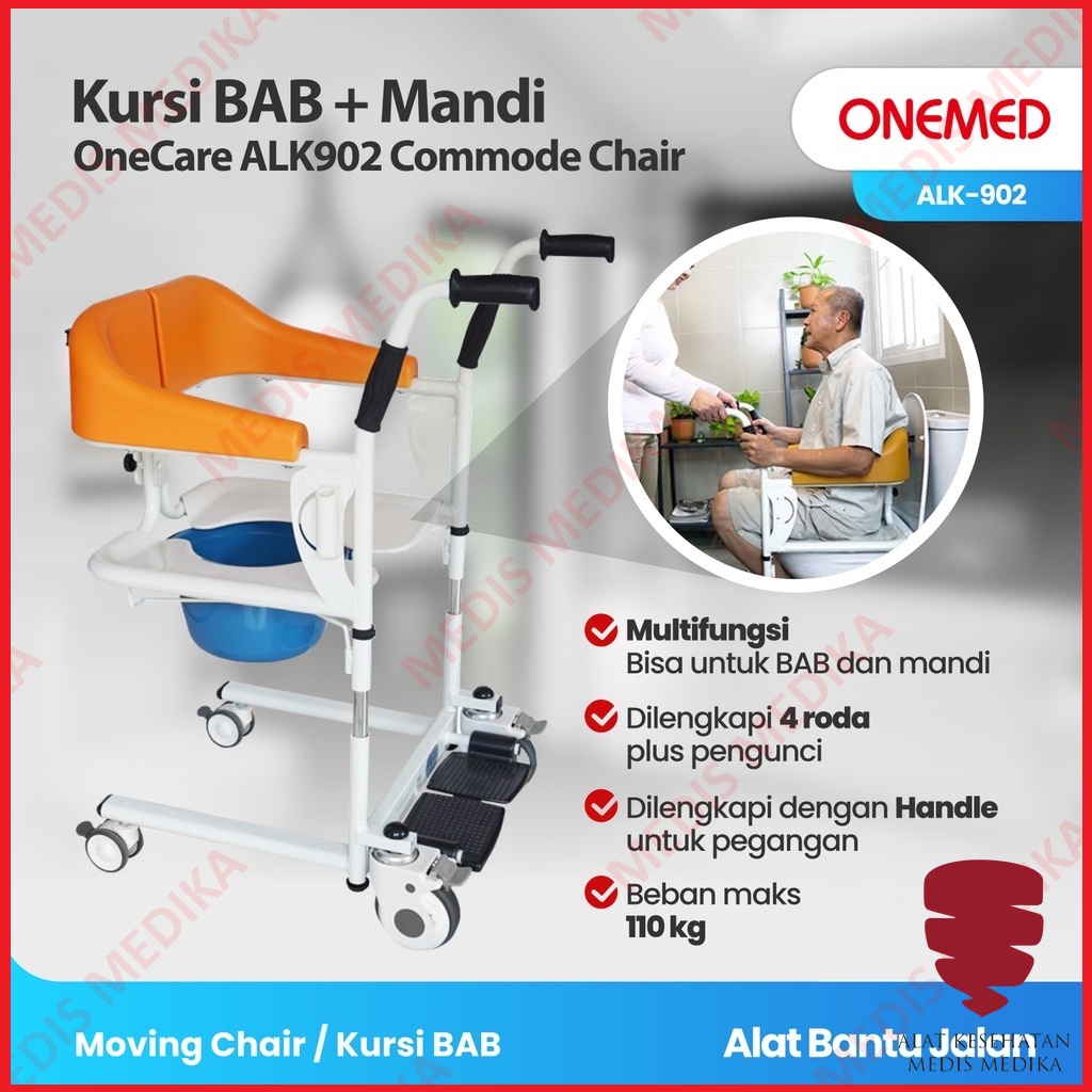 Kursi Roda Transfer ALK902 Onemed Commode Chair Transport Lift Alat Bantu Jalan Gerak BAB Mandi Pemindah Pindah Orang Tua Manula