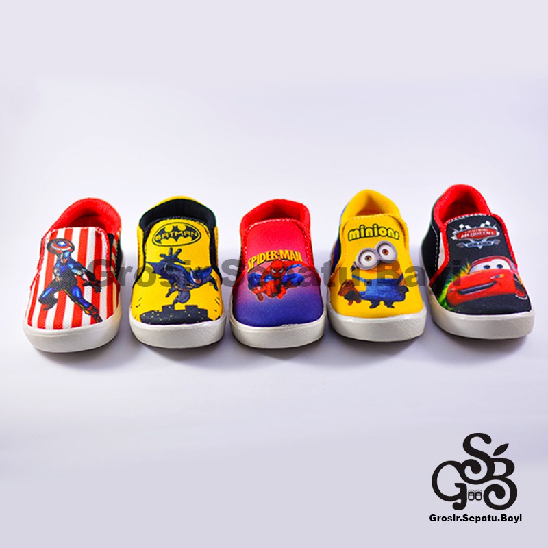 sepatu anak laki laki slip on motif superhero murah