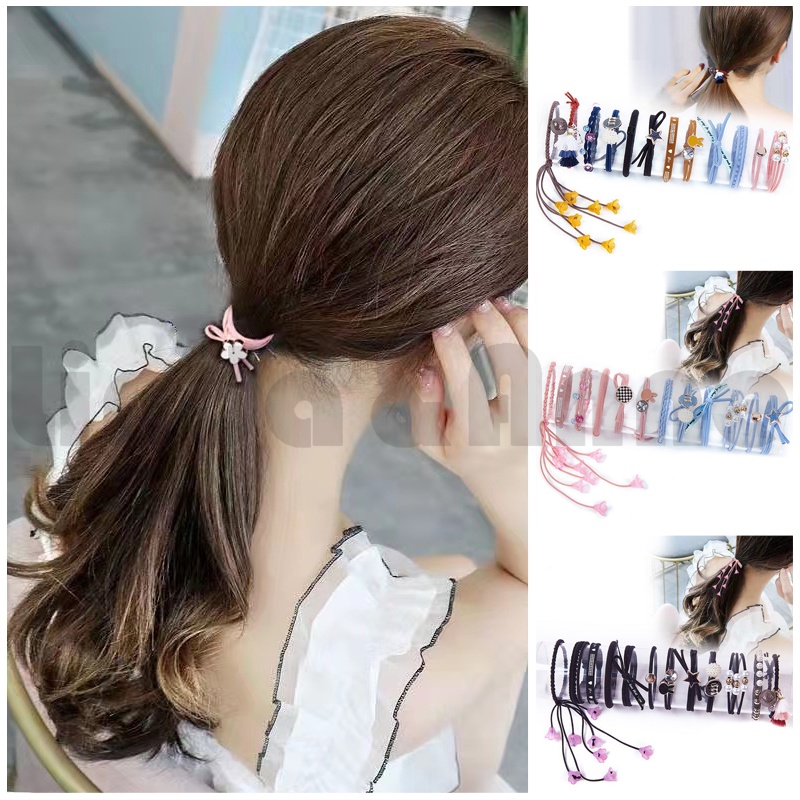 12 Pcs Ikat Rambut Karet Bunga Aksesoris Rambut Wanita Anak Korean Style