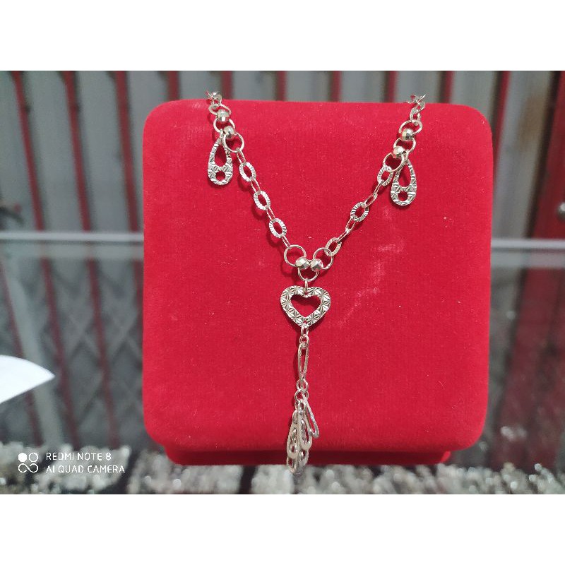 kalung perak/silver 925 lapis emas putih model love variasi rumbai"